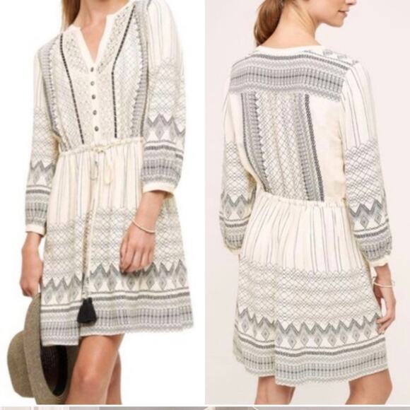 Anthropologie floreat pierre midi dress black and ivory with tassels size 2 - Picture 2 of 7